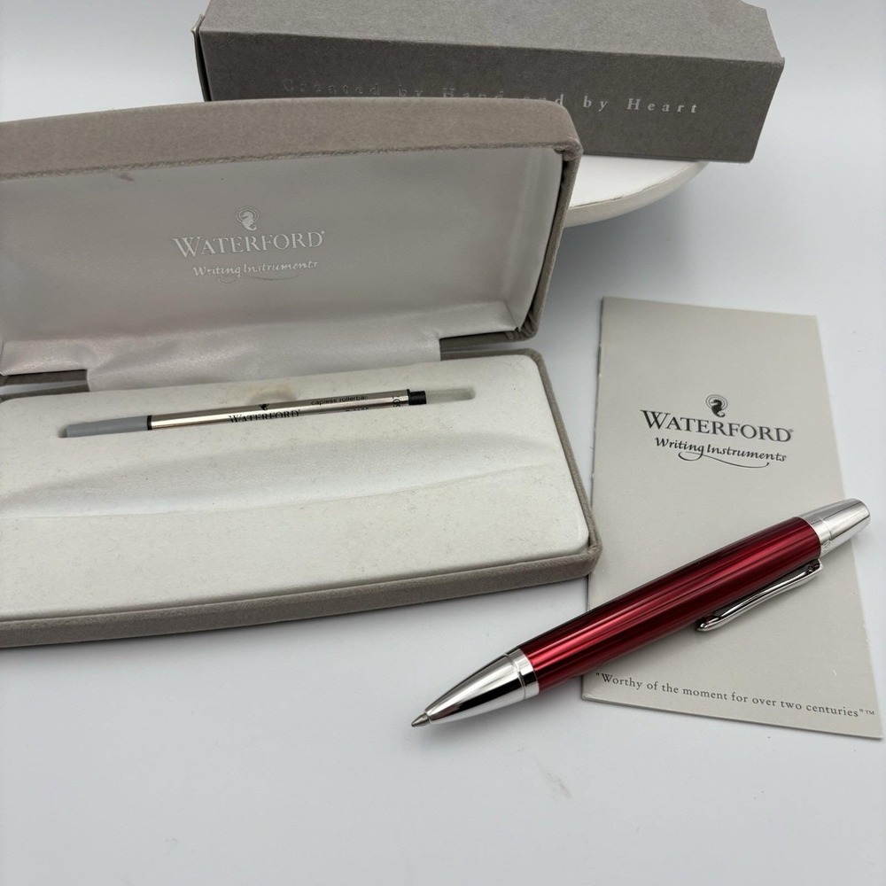 Vtg Waterford Kilbarry Ballpoint Pen Laurel Red Original Box Extra Refill
